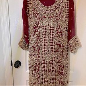 3 piece Dulhan red Pakistani outfit. Very heavy handwork and beading.
